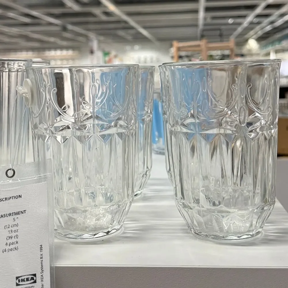 IKEA SALLSKAPLIG Old Fashion Pattern Set of 4 Glasses 13oz clear 804.728.97 New